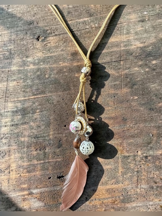 Jewelry - Boho Pink Feather Charm Necklace - SKU C